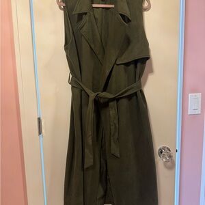 Sleeveless Olive Green Faux Suede Trench